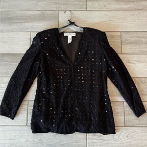 Niteline 100% silk beaded open‎ front jacket black festive size s vintage